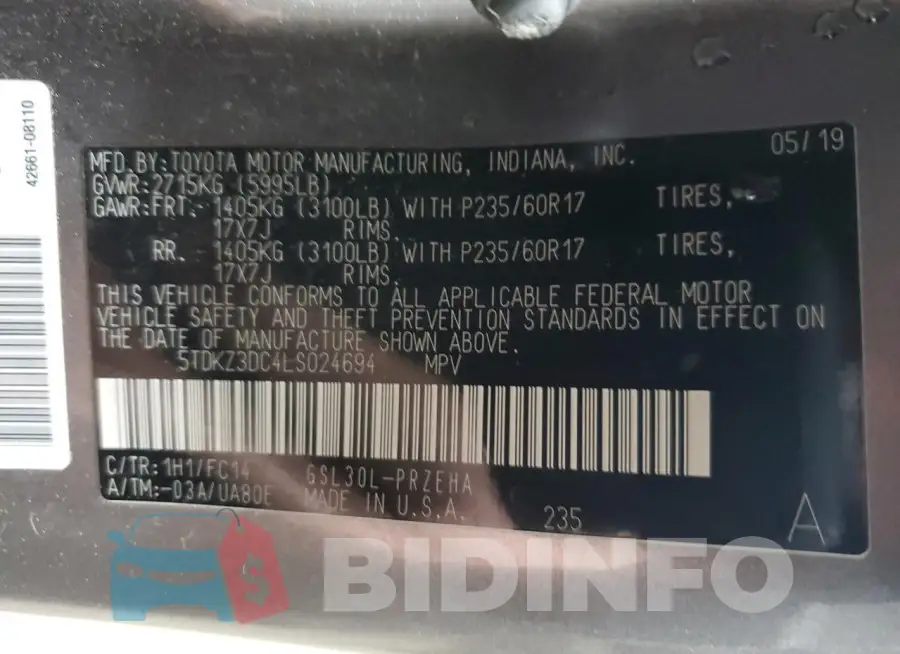 5TDKZ3DC4LS024694 Photo# 14