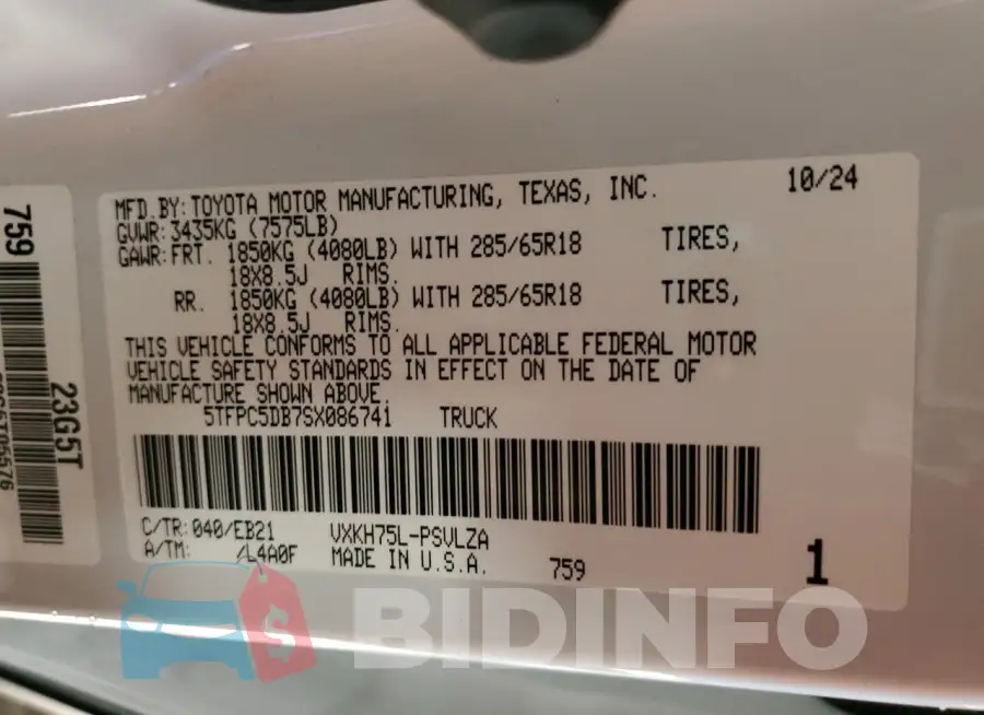 5TFPC5DB7SX086741 Photo# 12