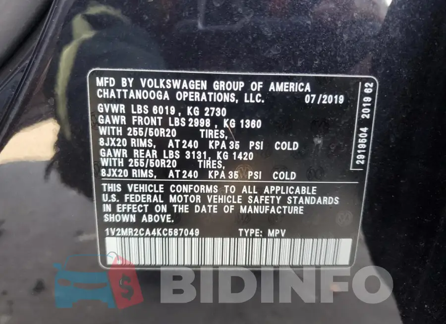1V2MR2CA4KC587049 Photo# 13