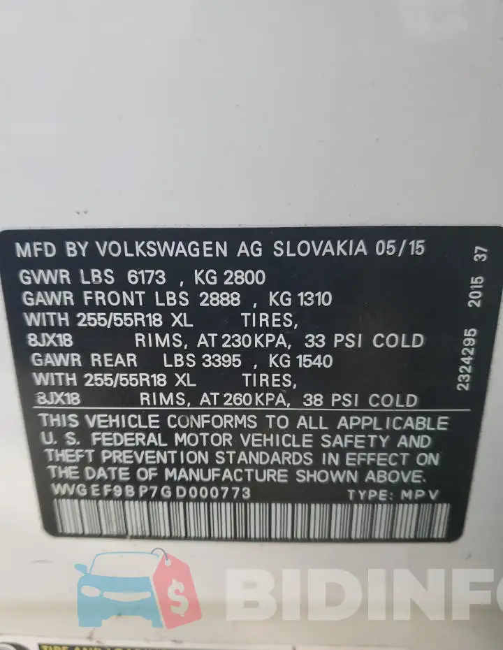 WVGEF9BP7GD000773 Photo# 13