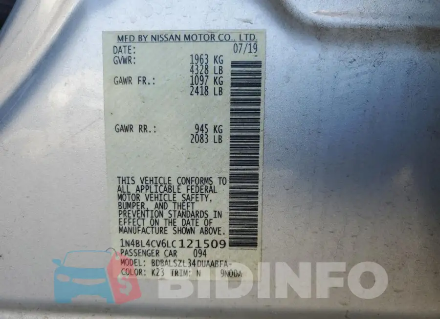 1N4BL4CV6LC121509 Photo# 12