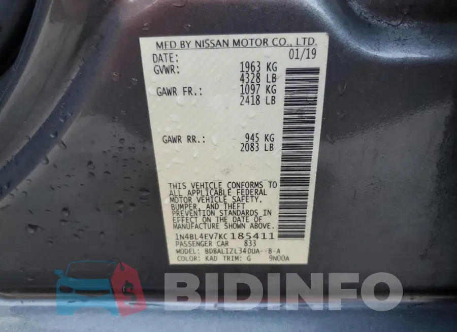 1N4BL4EV7KC185411 Photo# 13