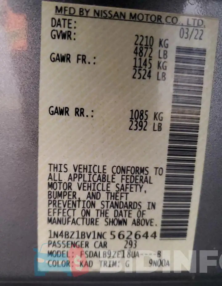 1N4BZ1BV1NC562644 Photo# 13