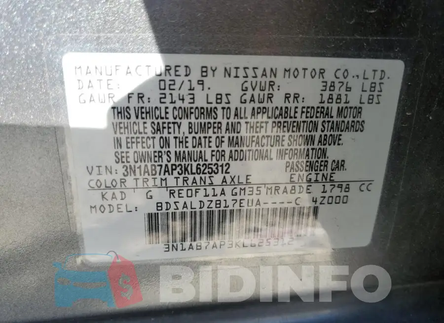 3N1AB7AP3KL625312 Photo# 13
