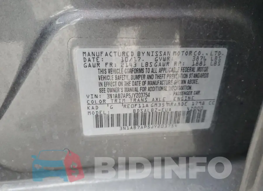 3N1AB7AP5JY203754 Photo# 12