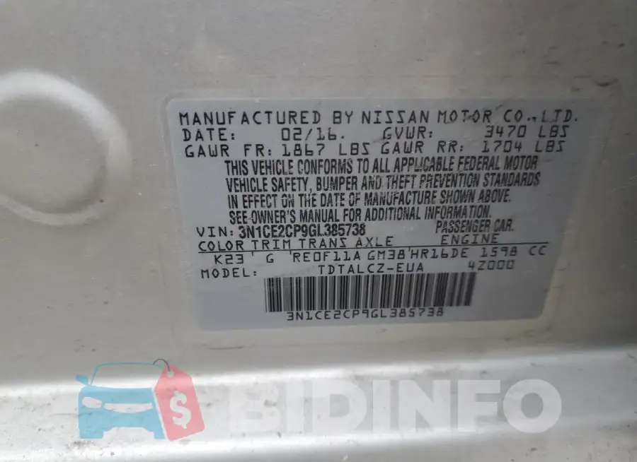 3N1CE2CP9GL385738 Photo# 13