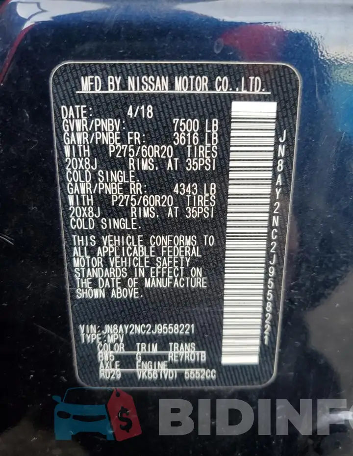 JN8AY2NC2J9558221 Photo# 13