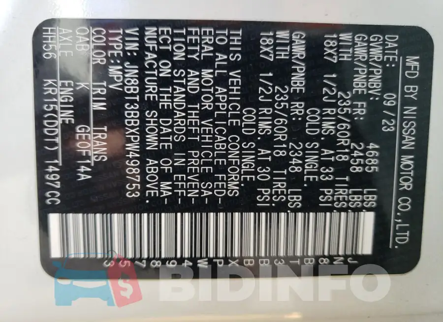 JN8BT3BBXPW498753 Photo# 14