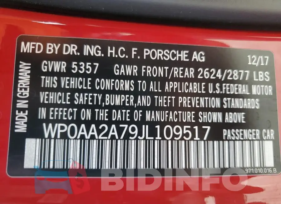 WP0AA2A79JL109517 Photo# 13