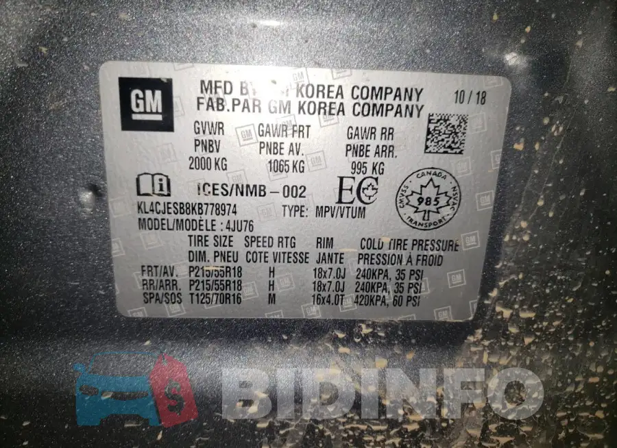 KL4CJESB8KB778974 Photo# 14