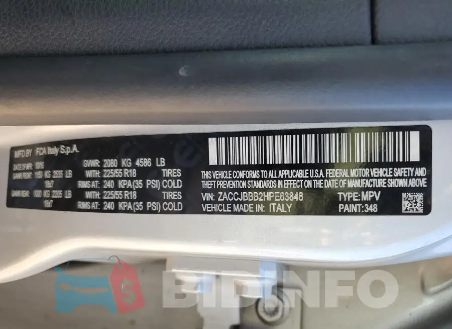 ZACCJBBB2HPE63848 Photo# 13