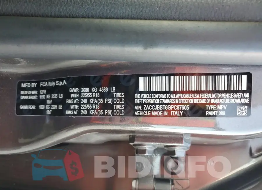 ZACCJBBT6GPC87605 Photo# 14