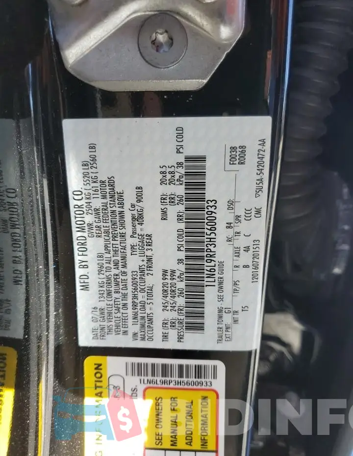 1LN6L9RP3H5600933 Photo# 12