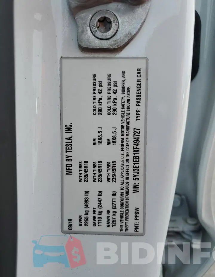 5YJ3E1EB1KF494727 Photo# 13