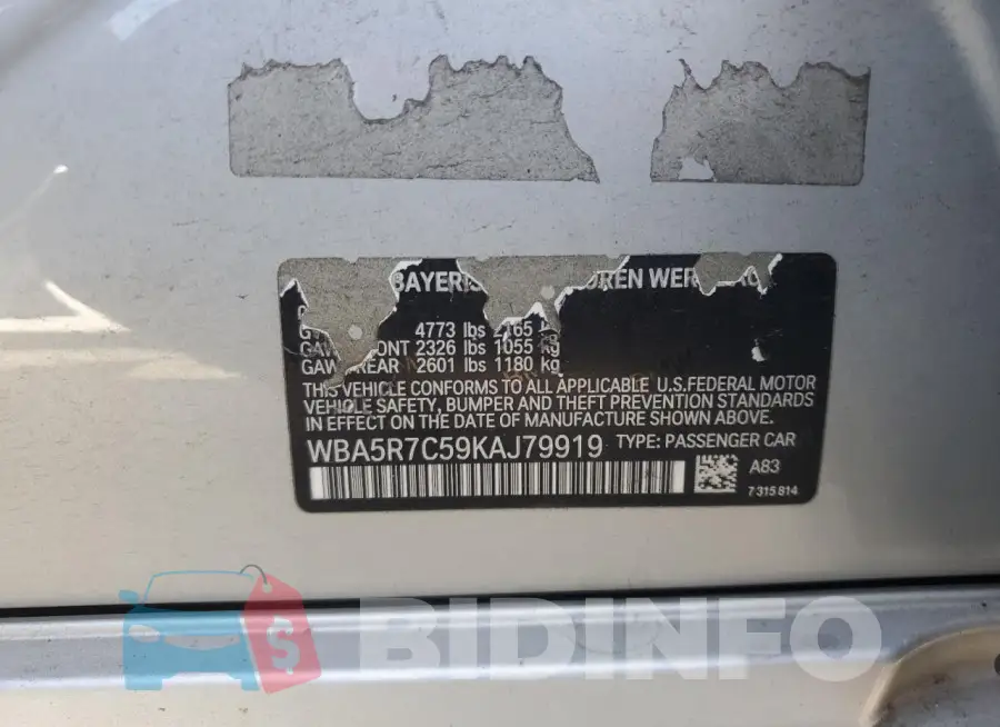 WBA5R7C59KAJ79919 Photo# 12