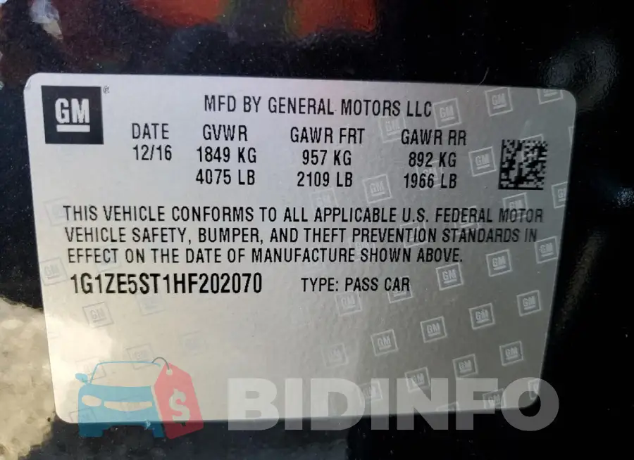 1G1ZE5ST1HF202070 Photo# 13