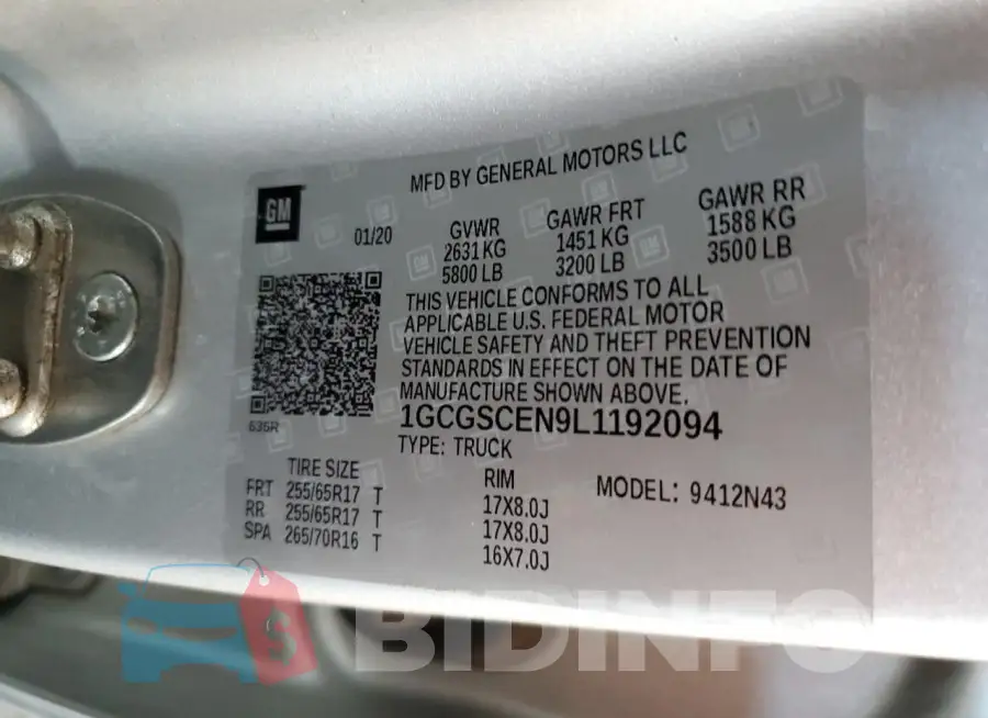 1GCGSCEN9L1192094 Photo# 13