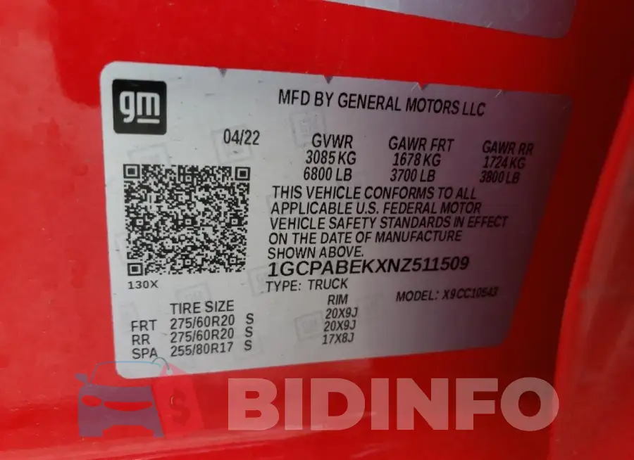 1GCPABEKXNZ511509 Photo# 12
