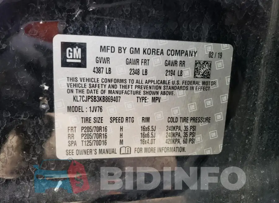 KL7CJPSB3KB869407 Photo# 13