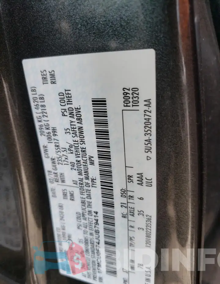 1FMCU0F74JUB79414 Photo# 14