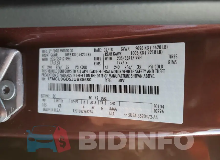 1FMCU0GD5JUB85680 Photo# 13