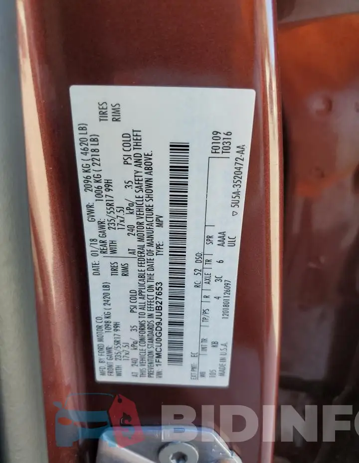 1FMCU0GD9JUB27653 Photo# 12