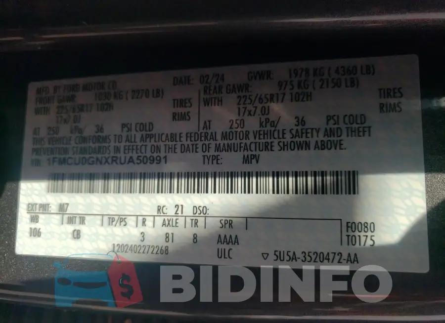 1FMCU0GNXRUA50991 Photo# 13