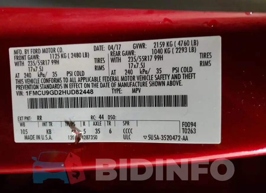 1FMCU9GD2HUD82448 Photo# 13