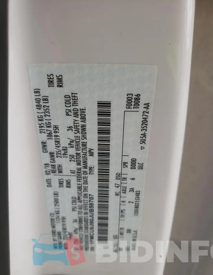 1FMCU9J90JUB59707 Photo# 14
