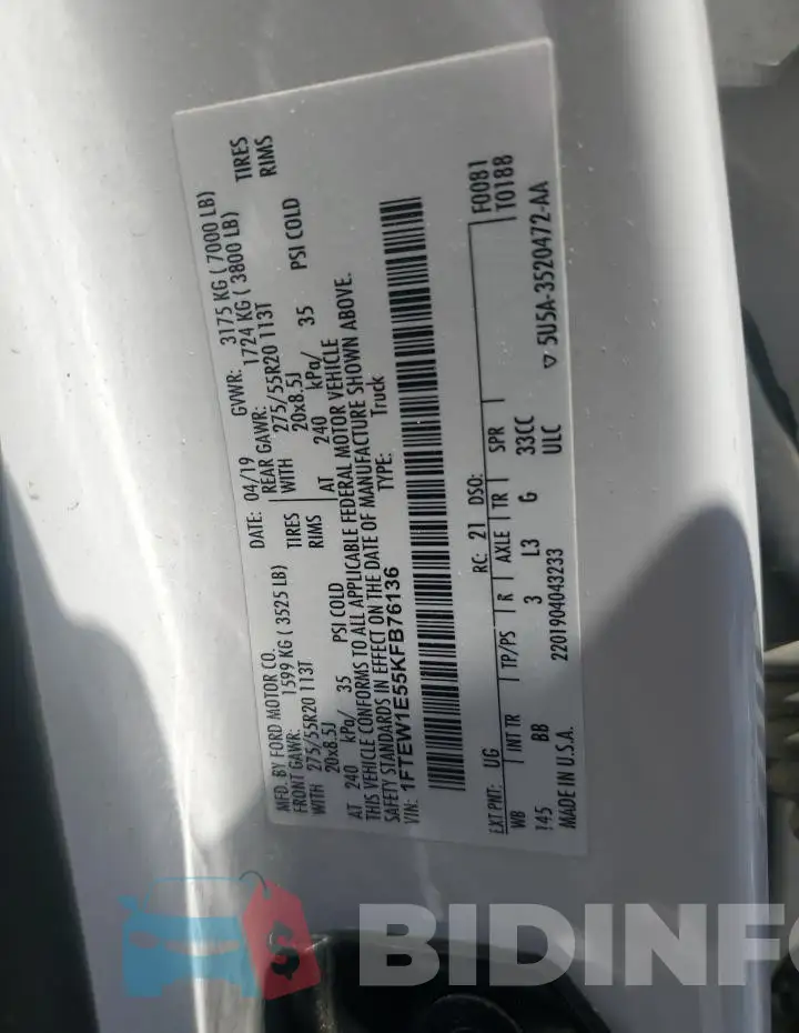 1FTEW1E55KFB76136 Photo# 13