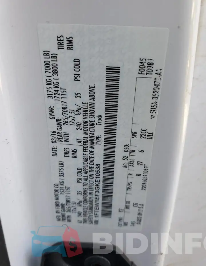 1FTEW1EF3GKE10538 Photo# 12