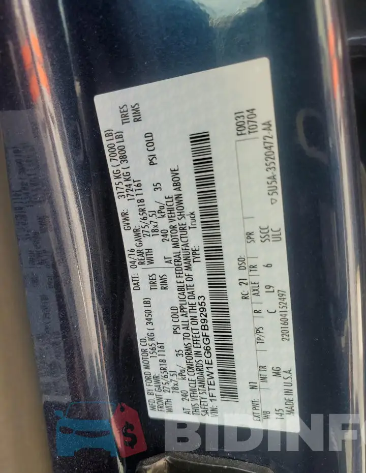 1FTEW1EG6GFB92953 Photo# 12