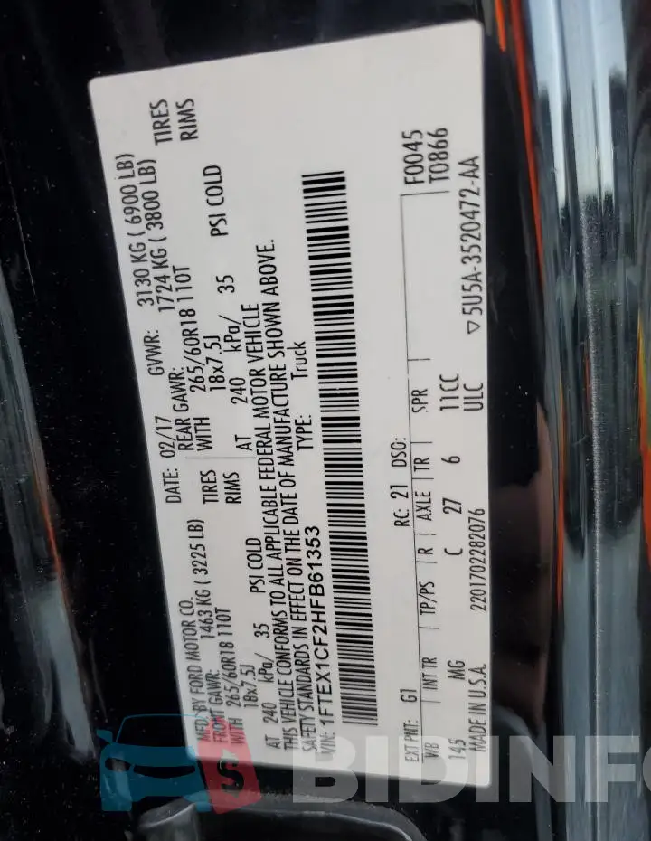 1FTEX1CF2HFB61353 Photo# 12