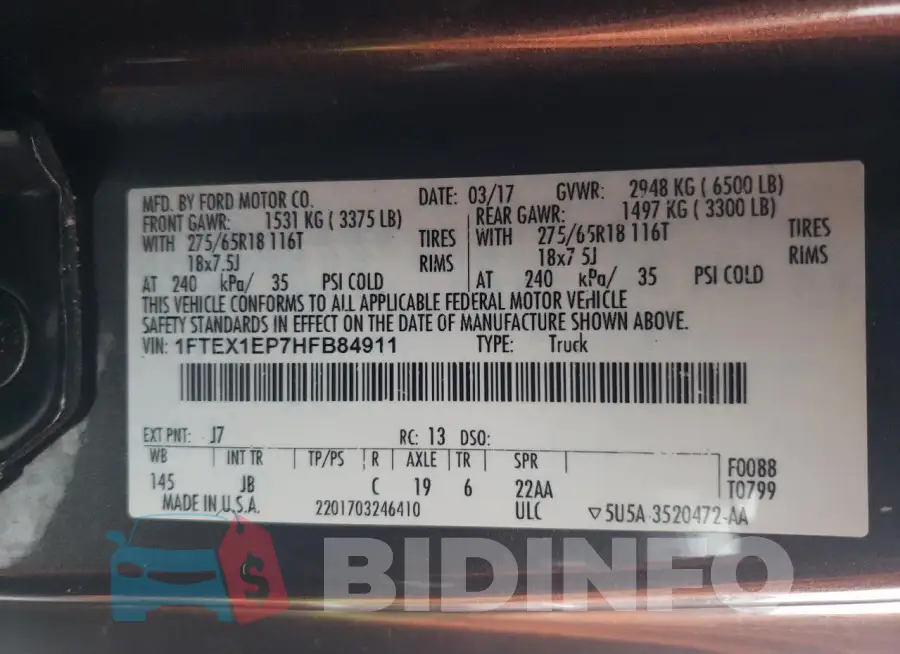 1FTEX1EP7HFB84911 Photo# 12