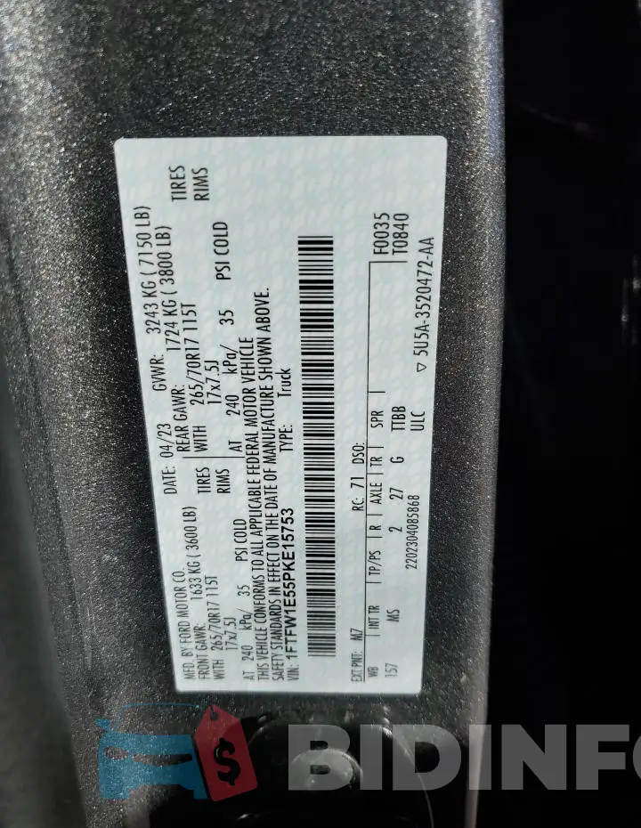1FTFW1E55PKE15753 Photo# 13