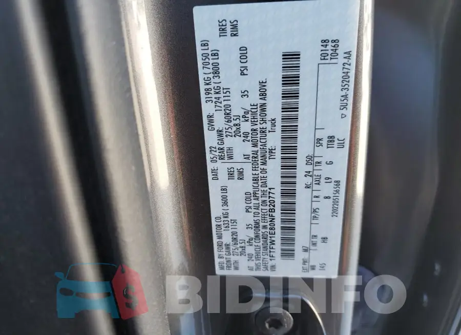 1FTFW1E80NFB20771 Photo# 12