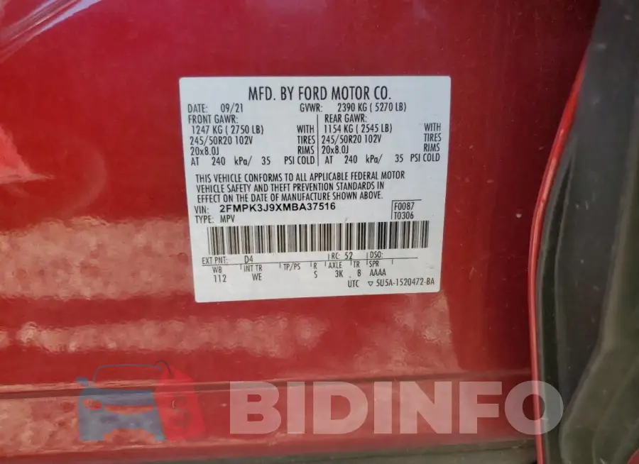 2FMPK3J9XMBA37516 Photo# 14