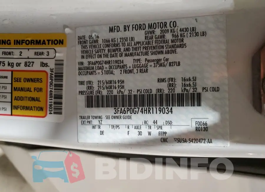 3FA6P0G74HR119034 Photo# 12