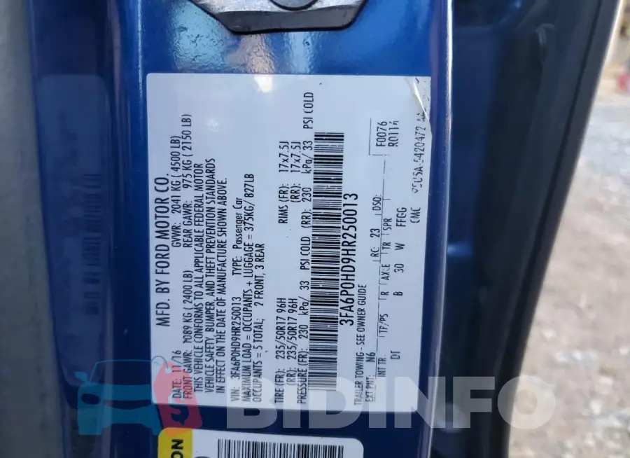 3FA6P0HD9HR250013 Photo# 12
