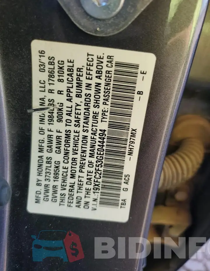 19XFC2F53GE044494 Photo# 12