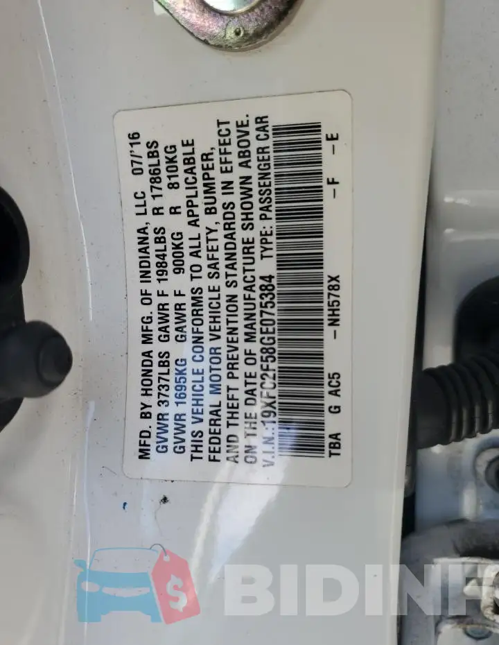 19XFC2F58GE075384 Photo# 12