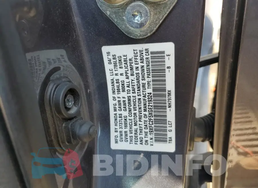 19XFC2F5XGE219324 Photo# 12