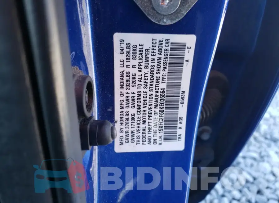 19XFC2F60KE036564 Photo# 12