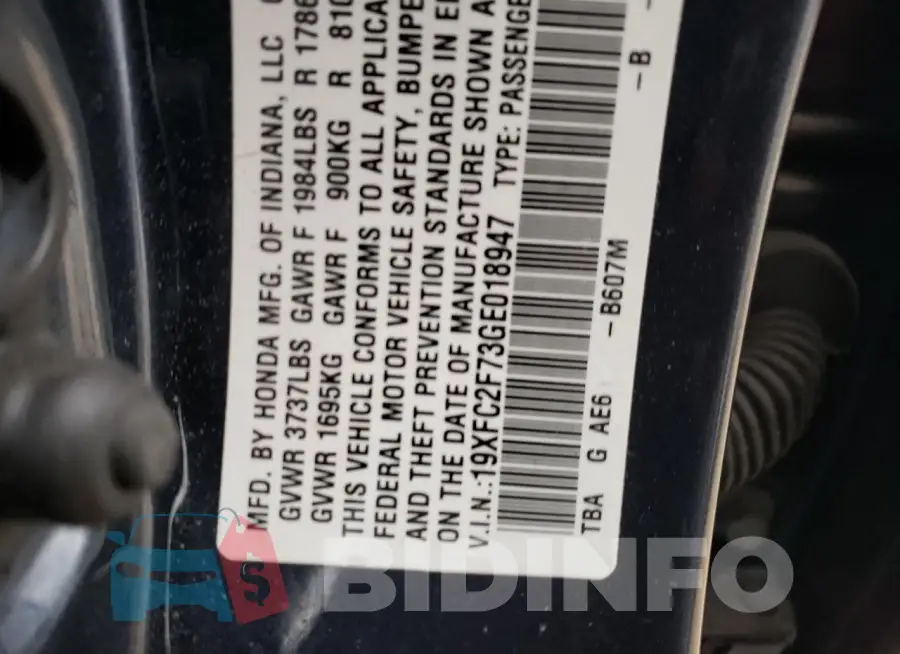 19XFC2F73GE018947 Photo# 12
