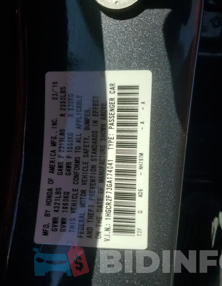 1HGCR2F73GA174041 Photo# 12