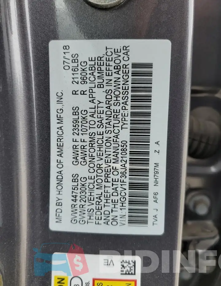 1HGCV1F36JA210850 Photo# 12