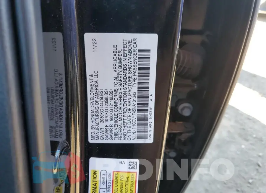 1HGCV1F45NA101343 Photo# 12
