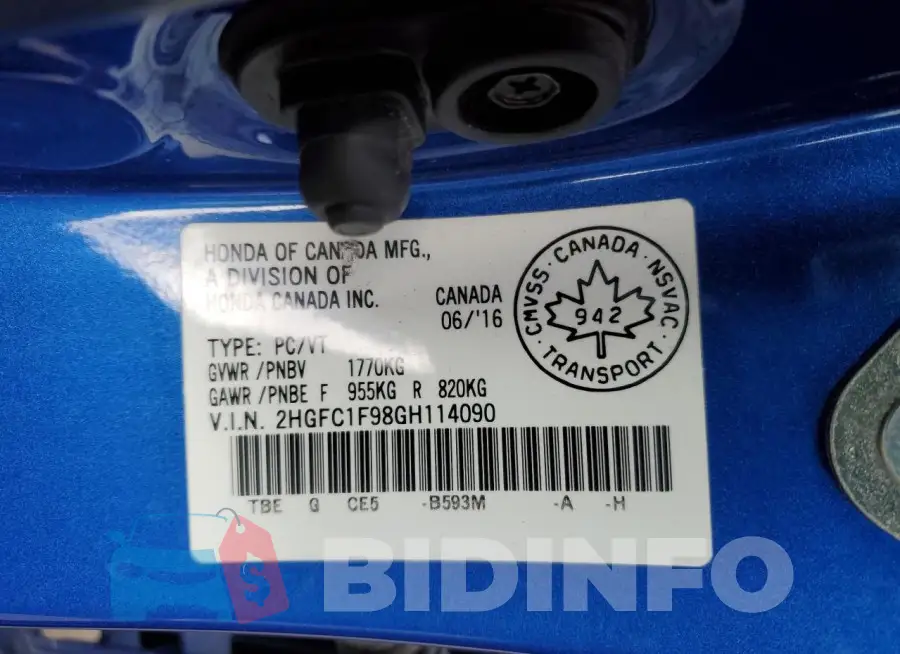 2HGFC1F98GH114090 Photo# 12