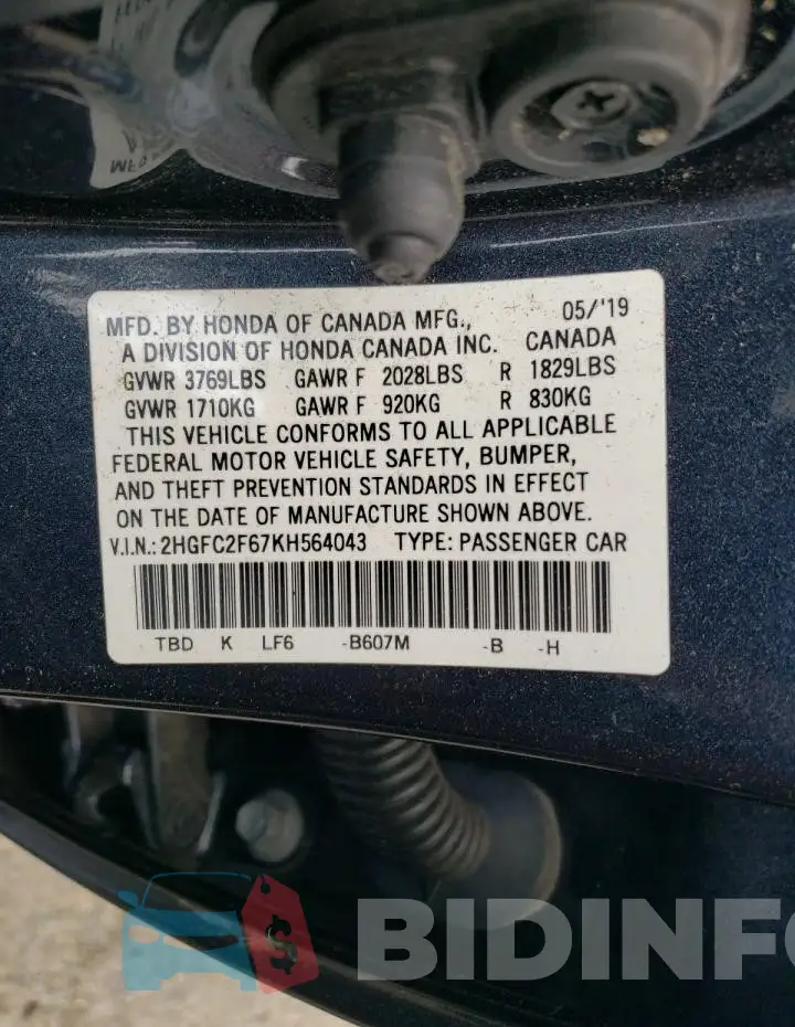 2HGFC2F67KH564043 Photo# 12