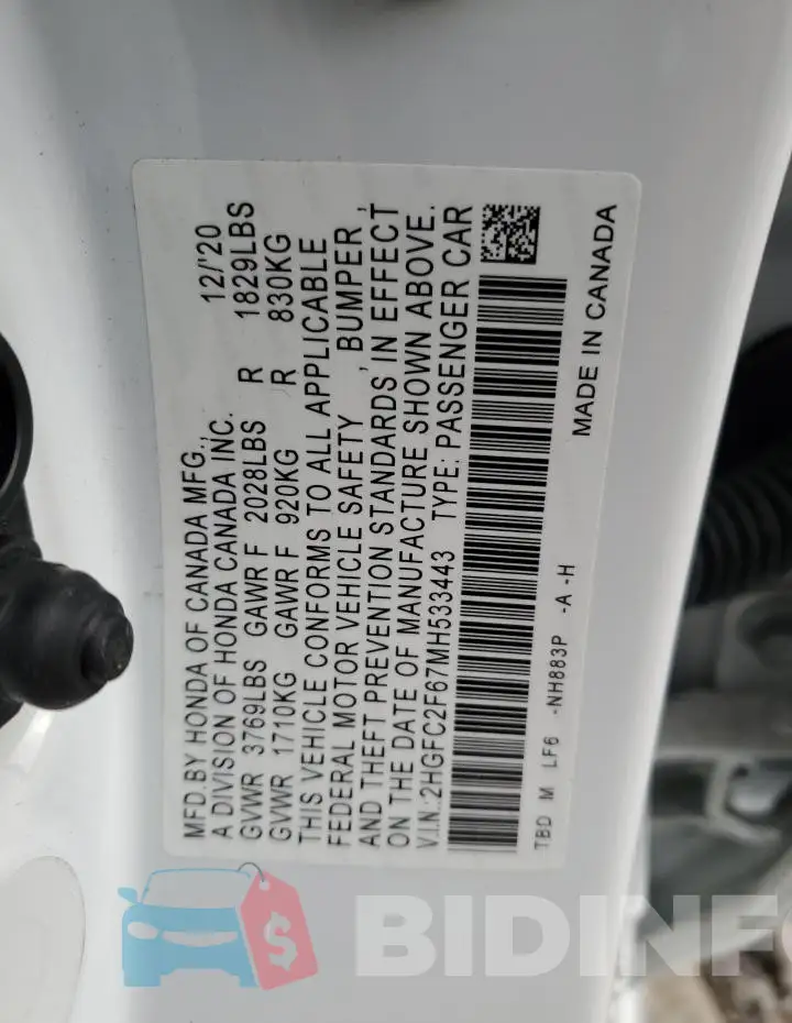 2HGFC2F67MH533443 Photo# 13